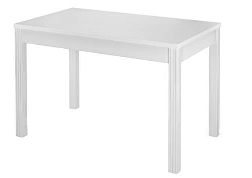 Erst-Holz® Weißer, schmaler Esszimmertisch aus Kiefer Massivholz 70x120 cm mit wählbarem Tischbein-Design V-90.70-54W, Tischbeine:Beine Rillen Vertikal