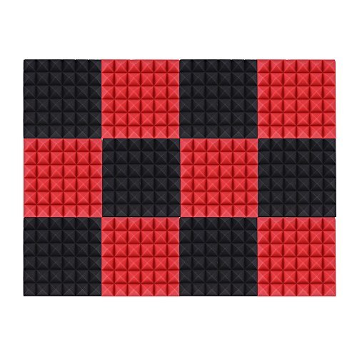 24 Stück 30,5 x 30,5 x 2,5 cm Akustikplatten Studio-Schalldämmung Schaumstoff-Keilfliesen Wandplatten (schwarz + rot)