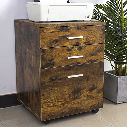 BAKAJI Kommode Schreibtisch Büro Holz MDF Druckschrank 3 Schubladen antik, Industrial, Standard