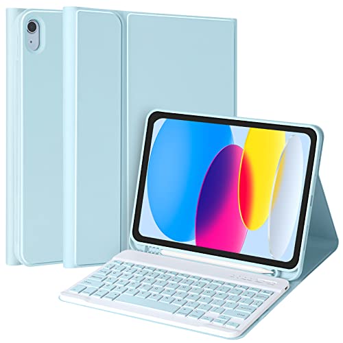 Tastatur Hülle für iPad 10 Gen 2022,Deutsche Bluetooth Tastatur für iPad 10th / 10.9 2022 mit Kabelloser,Automatischer Reaktivierung/Deaktivierung,Unterstützung für Stiftschlitz und Aufladen (Blue)