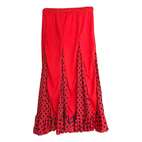 La Señorita Flamenco Rock Kinder Spanische Kleider rot mit schwarzen Punkten (Größe 12, 140-146, Länge 75 cm)
