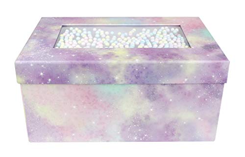 Emartbuy Starre Geschenkbox, 25 x 16 x 11 cm, rosa lila Pastellbox mit Deckel, mehrfarbige Kugeln Dekoration und 50g geschreddertes Papier in rosa