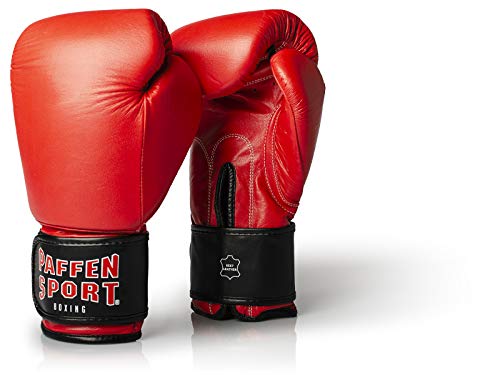 PAFFEN SPORT KIBO Fight Echtleder-Box- und Kampfsporthandschuhe für das Sparring; rot; 12UZ