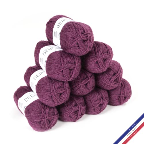 Bergère de France - BARISIENNE, Wolle set zum stricken und häkeln (10 x 50g) - 100% Acryl - 4 mm - Sehr weicher Rundfaden - Violett (PRUNE)