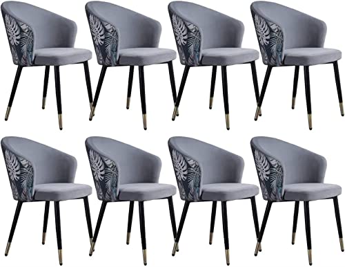 KEHTU Esszimmerstühle Set mit 8 Küchenstühlen mit Metallbeinen, Samtsitz und bestickter Rückenlehne, moderner Haushaltsschlafzimmer-Make-up-Stuhl (Farbe: Hellgrau)