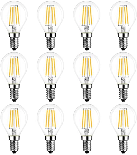 LVWIT 4W E14 Filament LED Lampe Glühfaden P45 Tropfenform, 2700K Warmweiß, Ersatz für 40W Glühlampe, ultrahell 470 lm, Rustikalampe Filamentstil klar (12er Pack)