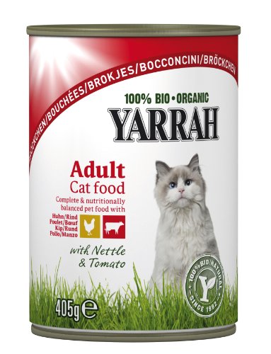 Yarrah Bröckchen Huhn und Rind 405g Bio Katzenfutter, 6er Pack (6 x 0.405 kg)
