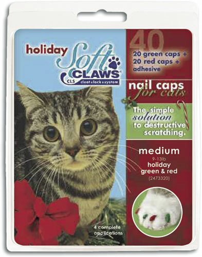 Soft Claws Weiche Krallen für Katzen, Größe M, Farbe Urlaub, Rot/Grün