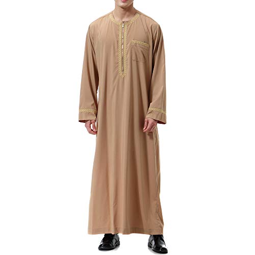 Shujin Herrenkleidung Stickerei Roben Herren Kaftan Traditionell Ethnische Saudi-arabische Langarm Maxikleid Thobe Dubai Muslim Indien Türkisch Kleider