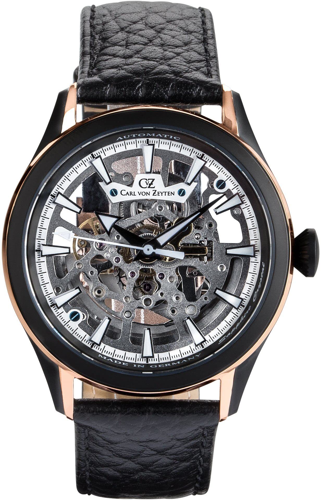 Carl von Zeyten Herren Analog Automatik Uhr mit Leder Armband CVZ0065RBKS