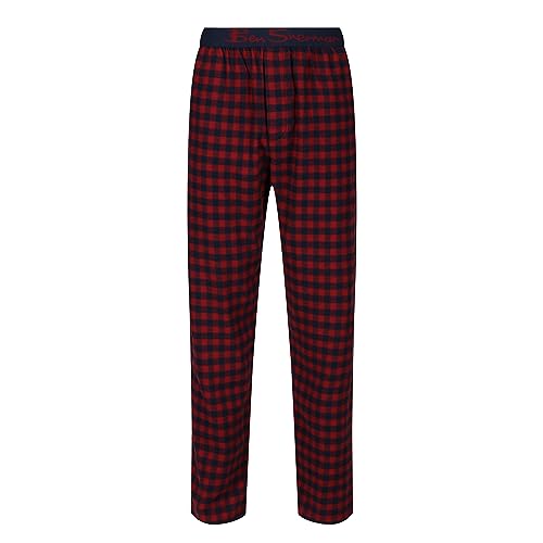 Herren Ben Sherman Loungehose im Karomuster in Rot | Leichtgewichtig mit elastischem Markenbund und seitlichen Taschennähten - 100% Baumwolle