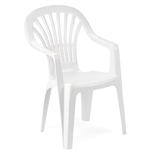 Monobloc stapelbarer Stuhl mit hoher Rückenlehne, Made in Italy, 55 x 56 x 89 cm, weiße Farbe