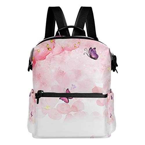 LUNLUMO Rucksack mit Kirschblütenblättern und Schmetterlingen, für Damen und Herren