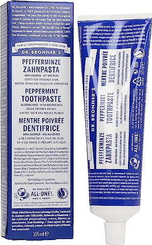 Dr. Bronner's Zahncreme Pfefferminze | Ohne Flourid | Vegan | Mit Bio und Fairtrade Kokosnussöl | 3 x 105 ml = 315 ml