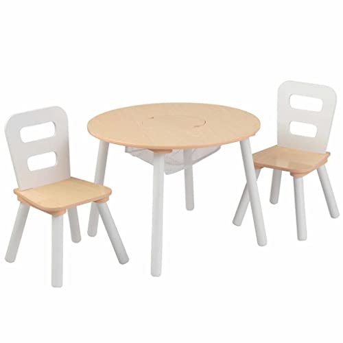 KidKraft Runder Kindertisch mit Stauraum und 2 Stühlen aus Holz - Kindersitzgruppe mit Aufbewahrungsfach, Kinder Tisch Stuhl Set, Kinderzimmer Möbel, 27027