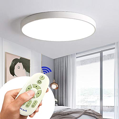 BRIFO 60W LED Deckenleuchte Dimmbar, Modern Lampe Design, Deckenlampe für Flur,Wohnzimmer,Büro,Küche,Energie Sparen Licht, Dimmbar (3000-6500K) Mit Fernbedienung (Weiß 60W Rund Dimmbar)