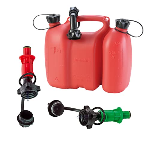 Hergestellt für BAUPROFI Doppelkanister rot 3+1,5 Liter inkl. 1 Ausgiesser und 2X Sicherheits-Einfüllsysteme (grün + rot)