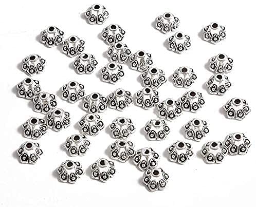 LiuliuBull 50 stücke Silber 6-14mm Blumen Filigraner Blütenblatt Endkappen Erkenntnisse Spacer Charms Perlenkappe Für Schmuckherstellung liefert (Color : Style04 8mm 50pcs)