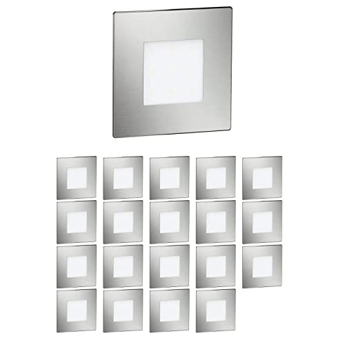 ledscom.de LED Treppen-Licht FEX Wand-Einbauleuchte, eckig, 8,5x8,5cm, 230V, warmweiß, 20 STK.