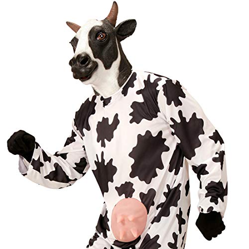 Amakando Originelle Latex-Maske Kuh mit Hörnern/Weiß-Schwarz/Lustige Bauernhof Faschingsmaske Rindvieh/Perfekt geeignet zu Mottoparty & Karneval