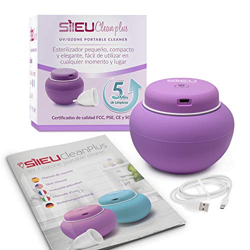 Sileu Clean Plus - Kompakter wiederaufladbarer elektrischer USB-Sterilisator für Menstruationstassen - UV- und Ozonquarzlampe - Lila