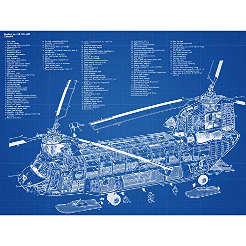 Chinook Helicopter CH-47D Military Transport Patent Plan Large XL Wall Art Canvas Print Milit�r Wand