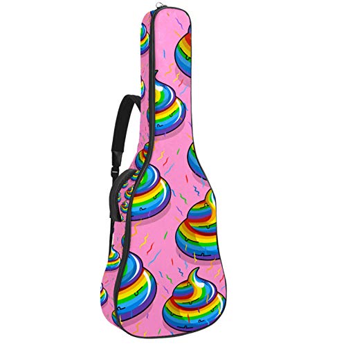 Gitarren-Gigbag, wasserdicht, Reißverschluss, weicher Gitarren-Rucksack, Bassgitarre, Akustik- und klassische Folk-Gitarre, Regenbogen Poop Poo Pink