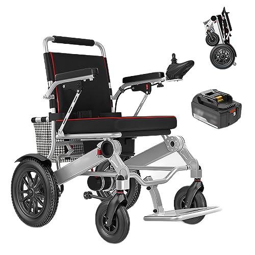 Bueuwe Elektrischer Rollstuhl Leicht Faltbar Rollstühle, Rollstuhl Elektrisch für Erwachsene, Tragbar Elektrorollstuhl für Wohnungen und Urlaub, 20A Li-Ion Battery, Aluminium