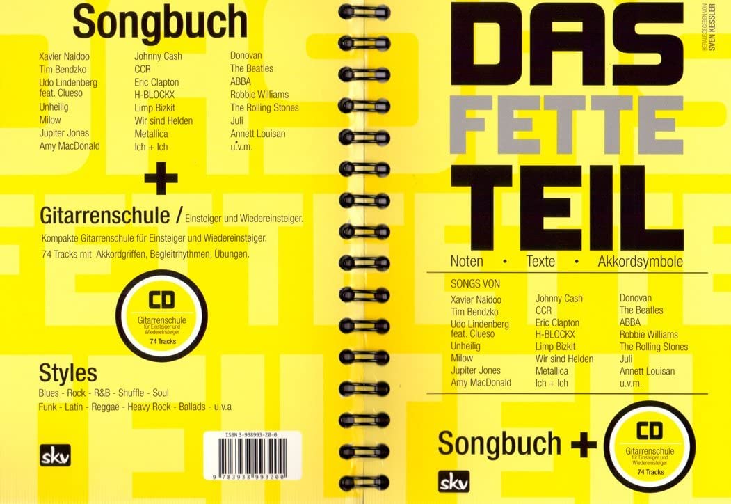 Das fette Teil - Songbuch mit großer Songauswahl (192 !), Gitarreneinsteigerschule ohne Noten auf CD von Sven Kessler mit bunter herzförmiger Notenklammer