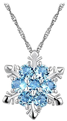 Miya® Luxus 925 Sterling Silber Kette Halskette mit blauen Kristall Schneeflocke (BlauSchneeflocke)
