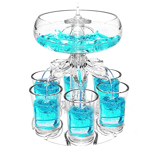 Schnapsglas Spender für Saft oder Likör mit 6 schnapsgläser plastik 4cl - Getränkespender für Apfelwein-Whisky-Cocktails, Ausgießer Spirituosen für Partys und Festivals (2022 neu)