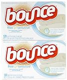 Bounce Dryer Sheets, Free & Gentle, 120 ct-2 pack (Trocknertücher, für sensible Haut, ohne Parfum 2x 120) aus USA