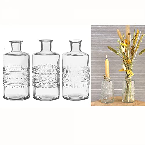 12 x Vasen im Vintage-Look mit stilvoller Glasmusterung - Tischdeko - Tischvasen - Blumenvase - Glasflasche mit Korken - Öllampe (12 x Vase Porto (H14,5/Ø 7,5 cm))