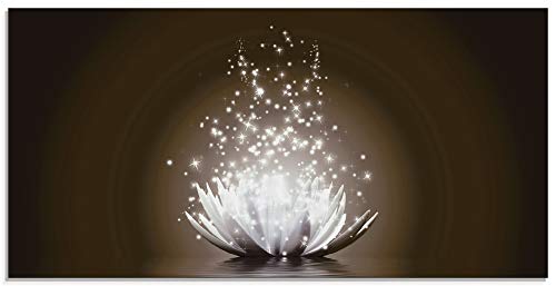 Artland Qualitätsbilder I Glasbilder Magie der Lotus-Blume Deko Glas Bilder 100x50 cm Botanik Blumen Seerose Digitale Kunst D8QJ braun