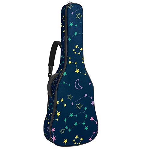 Gitarren-Gigbag, wasserdicht, Reißverschluss, weich, für Bassgitarre, Akustik- und klassische Folk-Gitarre, buntes Sternzeichen-Muster, marineblauer Hintergrund