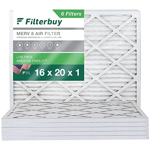 FilterBuy 16x20x1 MERV 8 Plissee AC Ofen Luftfilter (6 Filter), 16x20x1 - Silber
