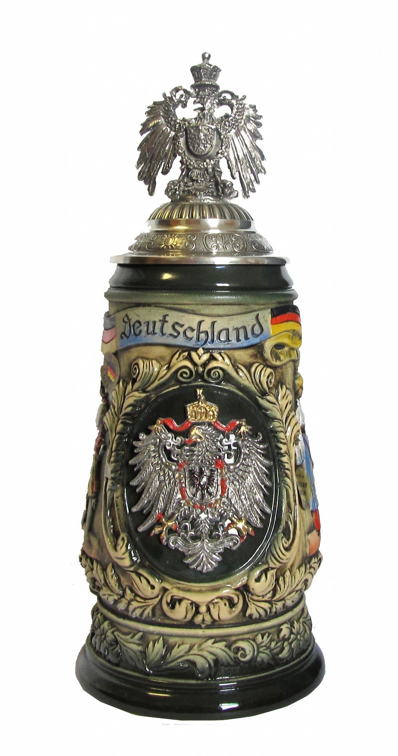 Bierkrug Deutschland, kobalt, bunt, mit Zinnadlerdeckel Seidel 1 Liter Bierseidel KI 504/RUZA 1L