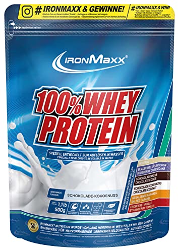 IronMaxx 100% Whey Protein Pulver - Schoko Kokos 500g Beutel | zuckerreduziertes, wasserlösliches Eiweißpulver aus Molkenprotein | viele verschiedene Geschmacksrichtungen