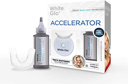 White Glo Accelerator Professional Teeth Whitening Kit with LED Light for Sensitive Teeth and Gums - Blue Light Activated Gel for Best Teeth Whitening Results - 10 Min Timer & 50 Uses!