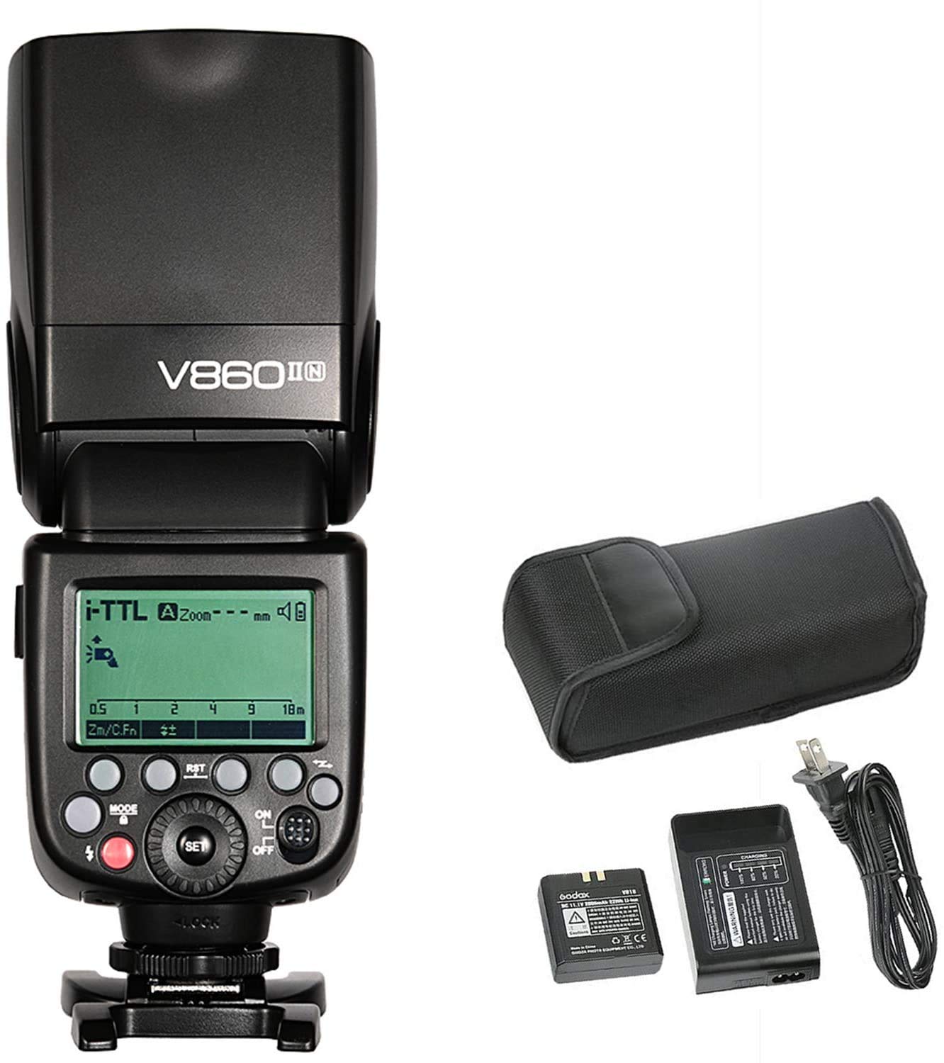 GODOX V860II-N KIT Blitz Speedlite für Nikon DSLR-Kamera (Wireless-X-System-Blitzlicht, LCD-Display) schwarz FBA_V860II-N KIT, Black