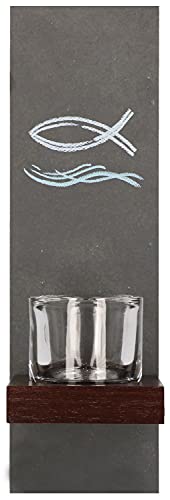 Butzon & Bercker 2-154191 Schieferstele mit Glaseinsatz als Weihwasserbecken oder Windlicht