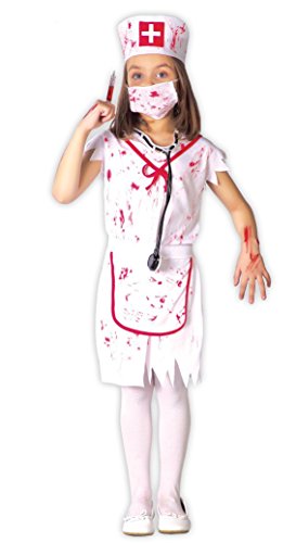 Kleine Zombie-Krankenschwester Mädchenkostüm für Halloween weiß-rot - Grau, Weiss