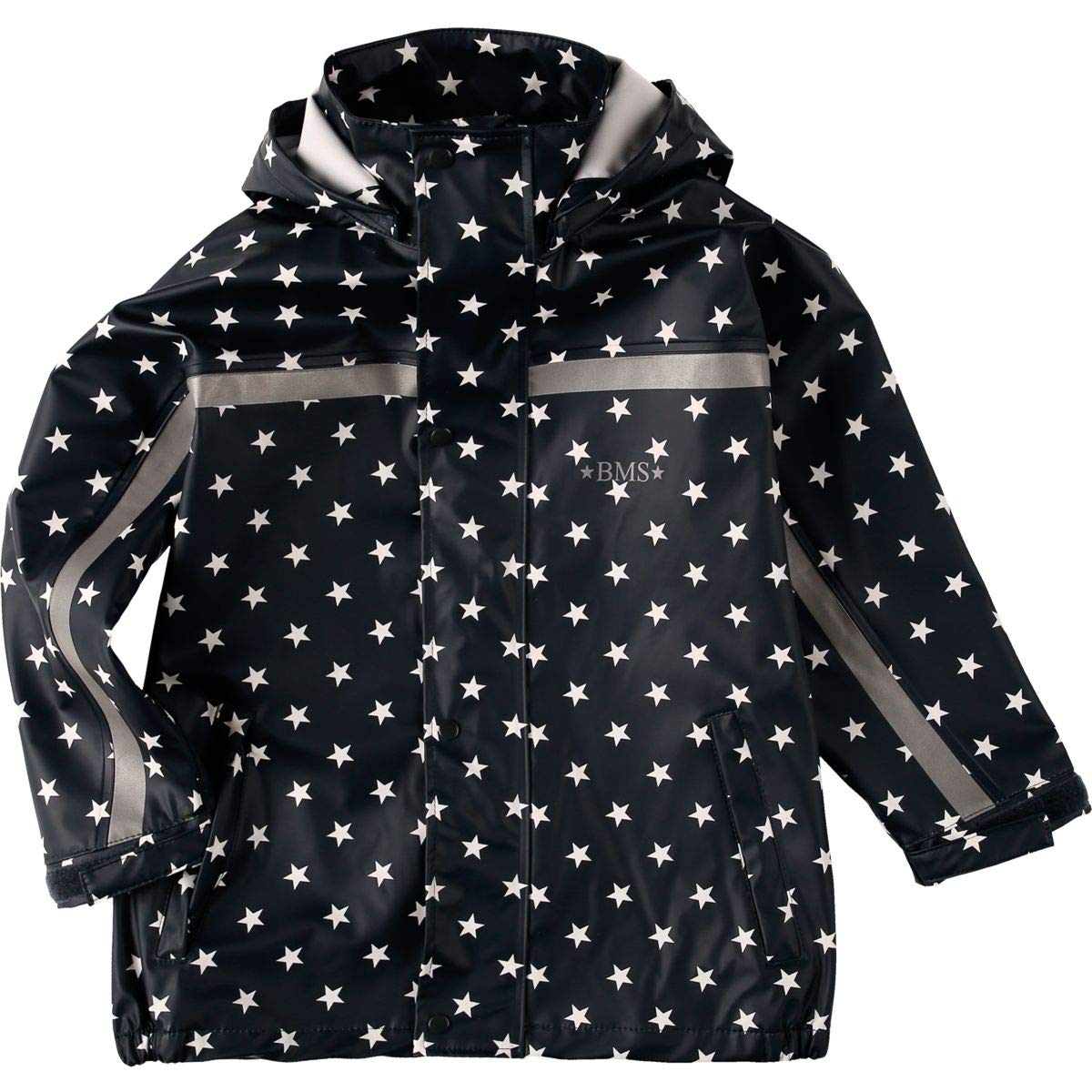 BMS Buddeljacke, Regenjacke für Kinder mit Abnehmbarer Kapuze in Marine + Sterne Größe 116