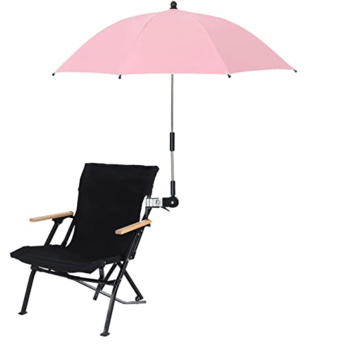 RENXR Stuhlschirm mit Klemme, Universal Verstellbarer Strandkorb Regenschirm UV-Schutz Sonnenschutz Regenschirm für Kinderwagen Rollstühle Terrasse Stühle, rose, Medium