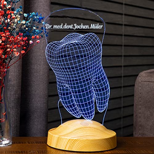 Geschenkelampe Personalisierte Geschenke 3D Led Lampe Abschiedsgeschenk für Arbeitskollegen Kollegin Name Arbeit Praxis Ingenieur Artzt Krankenschwester Anwalt Psychologe Zahnarzt (Zahn Praxis)