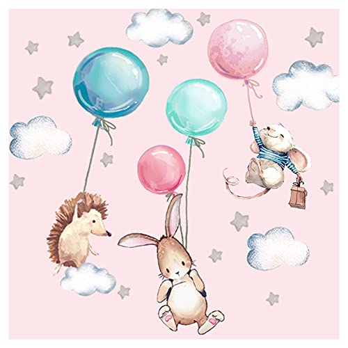 Little Deco Wandtattoo Babyzimmer Tiere & Luftballons I Größe Hase mit Ballons 30 x 64 cm (BxH) I Igel Sterne Kinderzimmer Aufkleber Baby Mädchenzimmer DL507 Größe 3