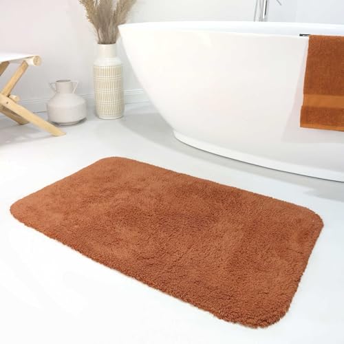 Wecon Home Moderner Flauschiger und waschbarer Badezimmerteppich aus Baumwolle - Ole (60 x 100 cm, Terracotta)