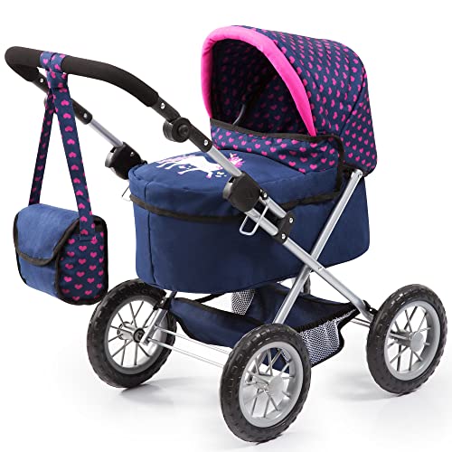 Bayer Design 13054AA Puppenwagen Trendy mit Tasche, höhenverstellbarer Griff, Einhorn, blau, rosa