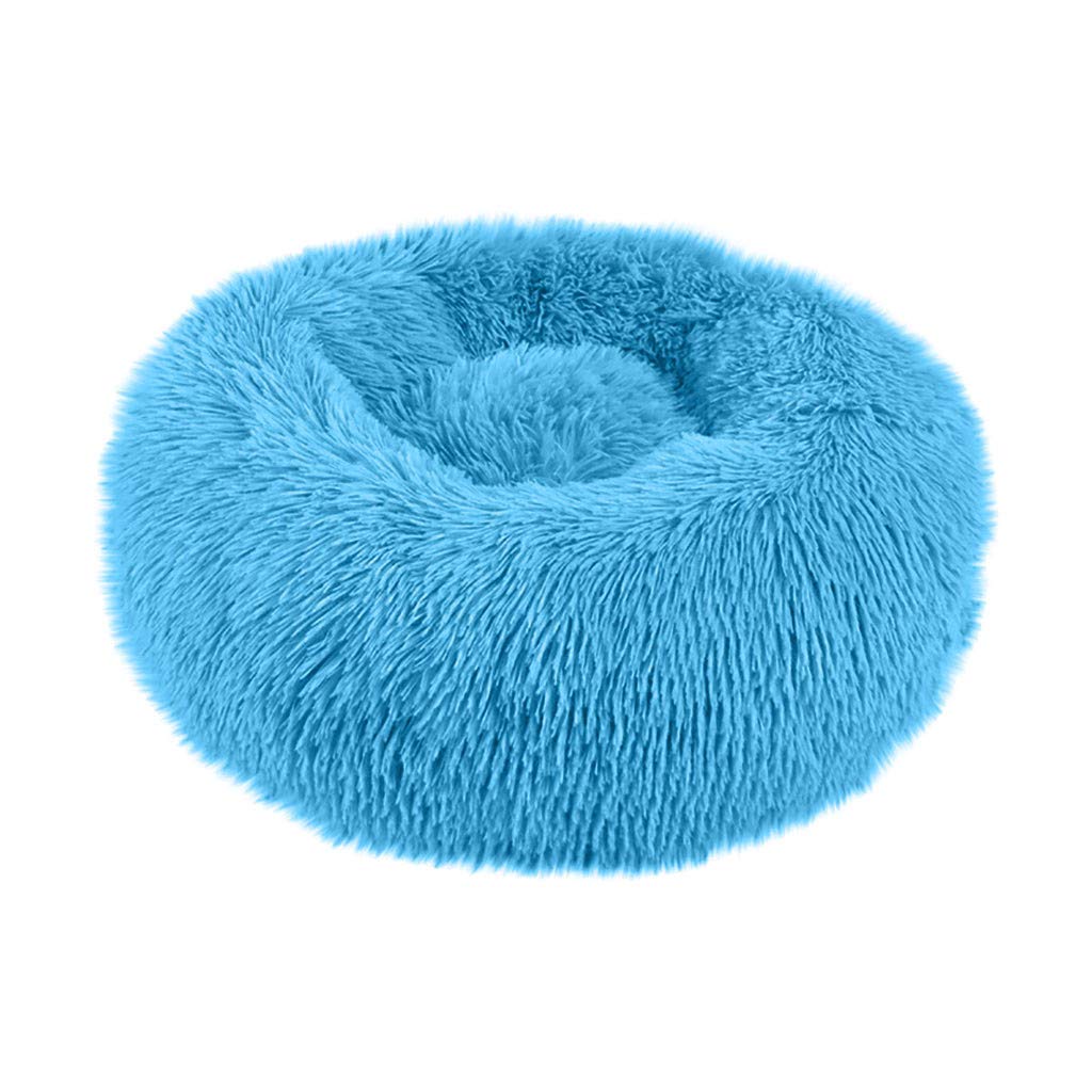 Yowablo Haustierbett Hund Runde Katze Winter Warme Schlafsack Lange Plüsch Weiche Beruhigende Bett (80 * 80 * 20cm,4- Blau)