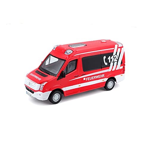 Bburago VW Crafter Feuerwehr: Einsatzfahrzeug im Maßstab 1:50, ab 3 Jahren, ca. 12,5 cm, rot (18-32011F)